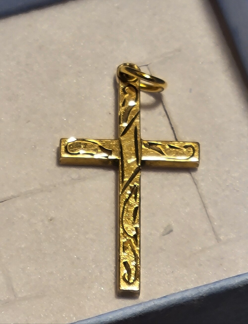 Vintage 12K Gold Filled Engraved Cross Pendant, Floral & Leaf Motif Religious